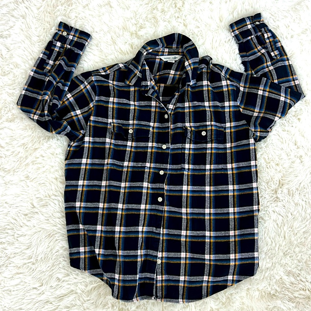 Old Navy Boyfriends Flannel Shirt - Navy Plaid